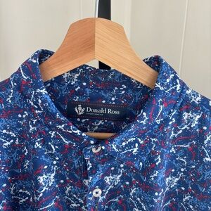 Donald Ross Sport NWT Blue Paint Splatter Jersey Stretch Polo Golf Shirt Mens L